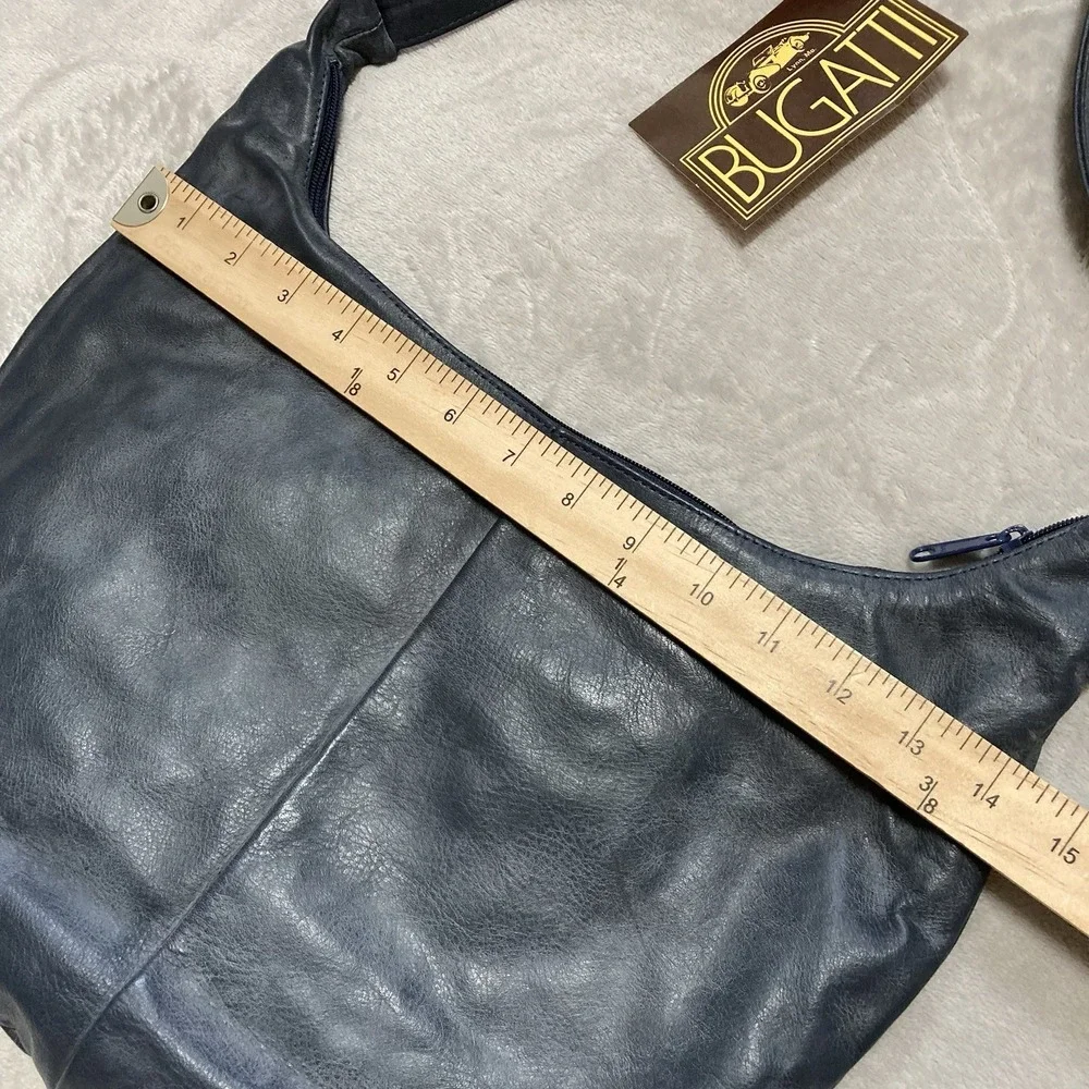 VTG Bugatti Genuine Leather Hobo Shoulder Bag Gray NWT Slouchy Minimalist USA